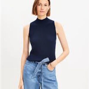 Navy Sleeveless Turtleneck Top